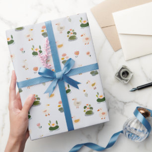 Papier Cadeau Canards & nénuphars sur fond blanc cassé