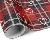 Papier Cadeau Candy Cane Hearts and Snowflakes On Plaid (Coin rond)