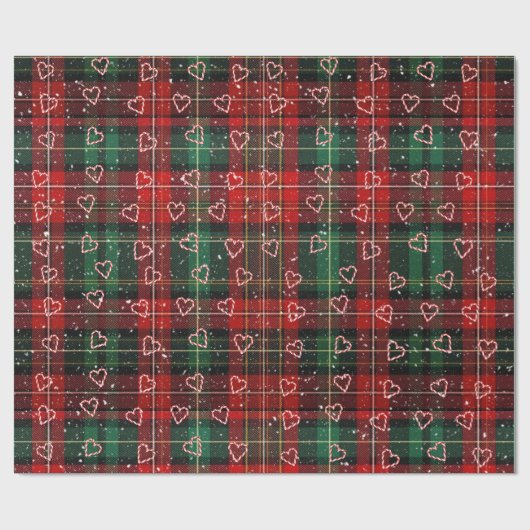 Papier Cadeau Candy Cane Hearts and Snowflakes On Plaid (Plat)