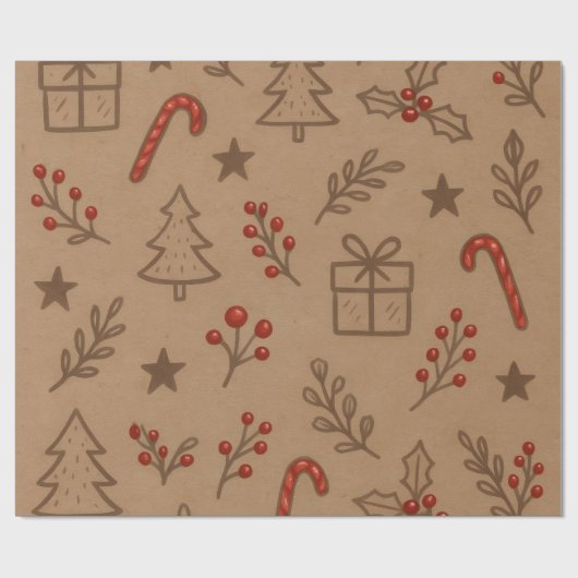 Papier Cadeau Candy Canes and Holly Christmas Paper (Plat)