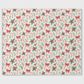 Papier Cadeau Candy Canes, Holly & Bows Wrapping Paper (Plat)