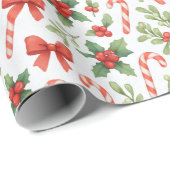 Papier Cadeau Candy Canes, Holly & Bows Wrapping Paper (Coin rond)