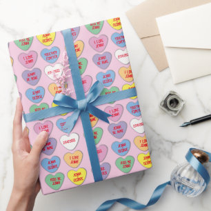 Papier Cadeau Candy Hearts messages personnalisés Valentine