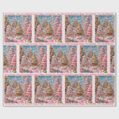 Papier Cadeau Candy Village Ajouter Nom de la fille Noël rose (Plat)