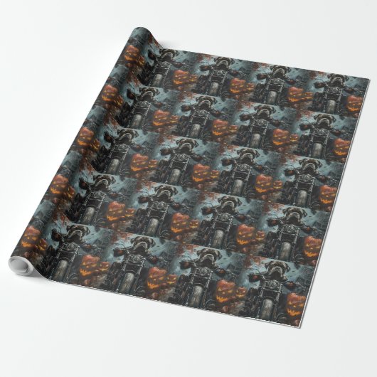 Papier Cadeau Cane Corso à moto Halloween Épouvantable (Déroulé)