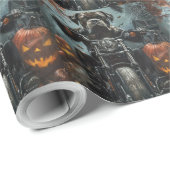 Papier Cadeau Cane Corso à moto Halloween Épouvantable (Coin rond)
