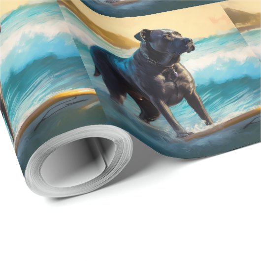 Papier Cadeau Cane Corso Beach Surf Peinture (Coin rond)