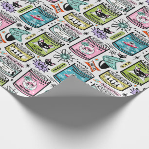 Papier Cadeau Canettes vintages pour chat en gris pâle © studiox