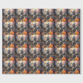 Papier Cadeau Caniche D'Halloween Avec Peur Citrouille (Plat)