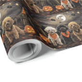Papier Cadeau Caniche Halloween Effrayant (Coin rond)