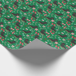 Papier Cadeau Caniches teckel noirs et feu Noël Canneberges Vert