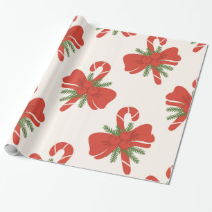 Papier Cadeau Canne de Bonbon & Crème de Ruban Ivoire Fêtes de N