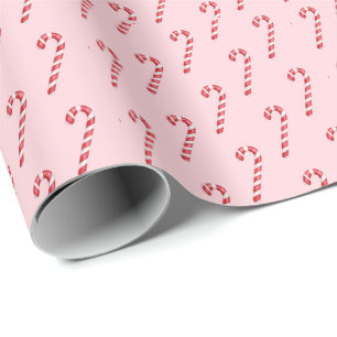 Papier Cadeau Canne de bonbon rayures rouges et blanches sur fon