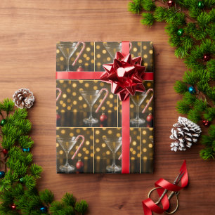 Papier Cadeau Canne de Noël accrochée à un verre à Martini