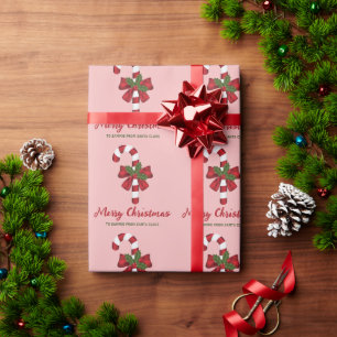 Papier Cadeau Canne de Noël rouge et blanche avec texte personna