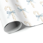 Papier Cadeau Canneberges Blanches Ruban Bleu Noël (Coin rond)