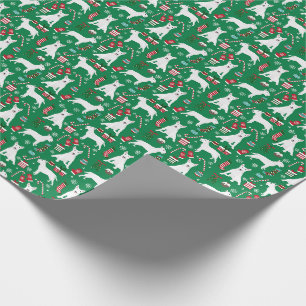 Papier Cadeau Canneberges de Noël de Bull Terrier Blanc Vert