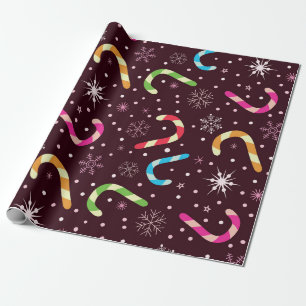 Papier Cadeau Canneberges de Noël et motif de flocons de neige
