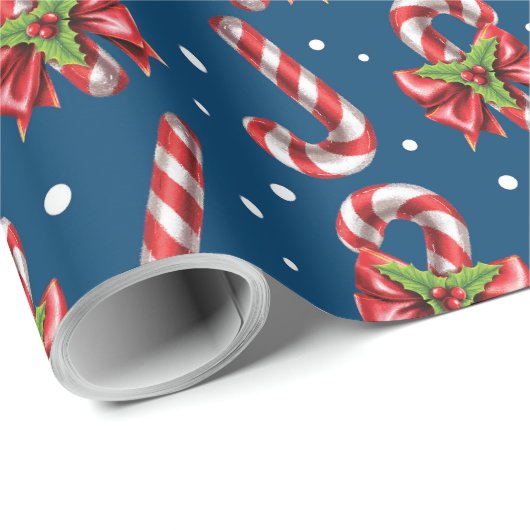 Papier Cadeau Canneberges En Bleu (Coin rond)