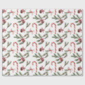Papier Cadeau Canneberges Rouges Blanches Noël Cônes de Pin (Plat)