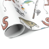 Papier Cadeau Cannes à pêche, moulinets et appâts (Coin rond)