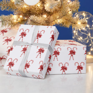Papier Cadeau Cannes de bonbon de Noël nouées avec des rubans