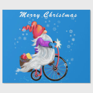 Papier Cadeau Caoutchouc de Noël avec vélo et cadeaux