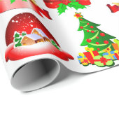 Papier Cadeau Caoutchouc de Noël Globe de neige et ruban (Coin rond)