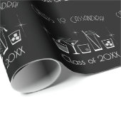 Papier Cadeau Cap and Cocktail Graduation Party Black (Coin rond)