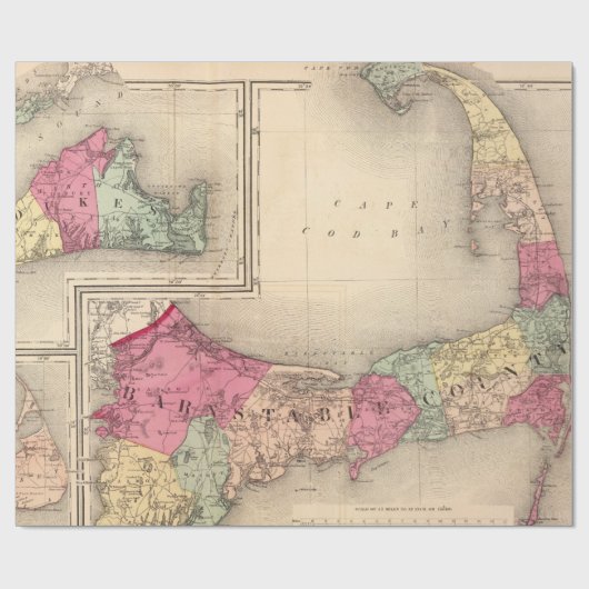 Papier Cadeau Cape Cod, Martha's Vineyard & Nantucket Map (1871) (Plat)