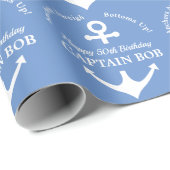 Papier Cadeau Capitaine de navire Ancre nautique 50e anniversair (Coin rond)