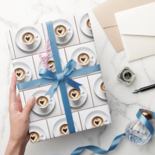 Papier Cadeau Cappuccino au cœur Tasse sur blanc