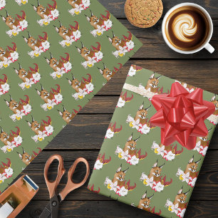 Papier Cadeau Caracal Élégant Chat Sauvage Lis Floral Vert
