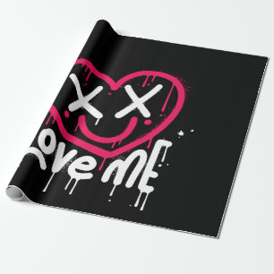 Papier Cadeau caractère de coeur avec yeux morts et sourire pulv