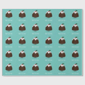 Papier Cadeau Caractère de dessin Turquoise de Noël Pudding (Plat)