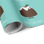 Papier Cadeau Caractère de dessin Turquoise de Noël Pudding (Coin rond)