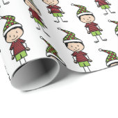 Papier Cadeau Caractère de Noël Mignonne Rouge Blanc Vert (Coin rond)