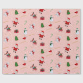 Papier Cadeau Caractère de Noël sur le rose et les parties (Plat)