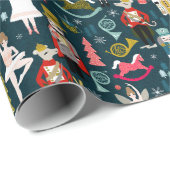 Papier Cadeau Caractères de ballet de cétacés - Marine (Coin rond)