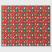 Papier Cadeau Caractères de caricature de Noël mignonne Motif Ro (Plat)
