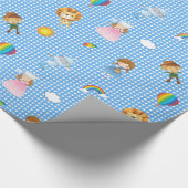 Papier Cadeau Caractères de magicien d'Oz sur le guingan bleu et (Coin)