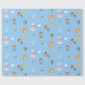 Papier Cadeau Caractères de magicien d'Oz sur le guingan bleu et (Plat)