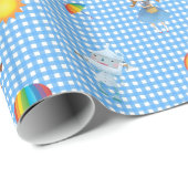 Papier Cadeau Caractères de magicien d'Oz sur le guingan bleu et (Coin rond)