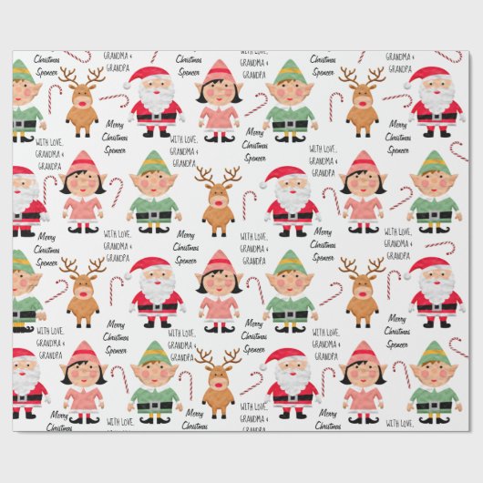 Papier Cadeau Caractères de Noël personnalisés (Plat)