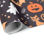 Papier Cadeau Caractères d'halloween illustrés mignons sur bg no (Coin rond)