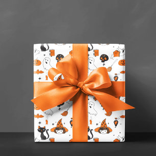 Papier Cadeau Caractères d'Halloween Vintages mignons orange et 