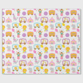 Papier Cadeau Caractères mignons de carnaval de cirque de rose (Plat)