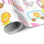 Papier Cadeau Caractères mignons de carnaval de cirque de rose (Coin rond)