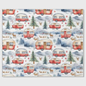 Papier Cadeau Caravane de Noël, Neige, Cerf (Plat)