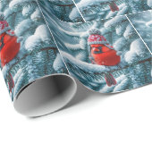 Papier Cadeau Cardinal Bird Portant un Casquette d'hiver (Coin rond)